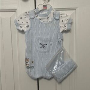 First Moments Boy's Blue Knit Romper Set (with Hat) 3-6 Months (New With Tags)